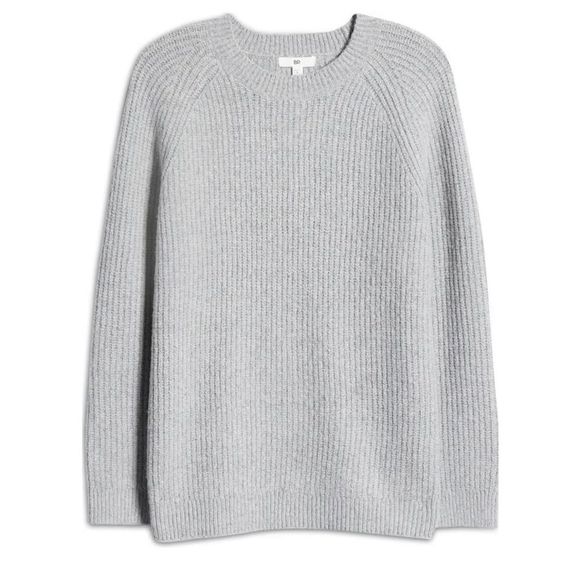 BP Nordstrom Gray Plaited Stitch Recycled Blend Crewneck Sweater - Picture 3 of 5